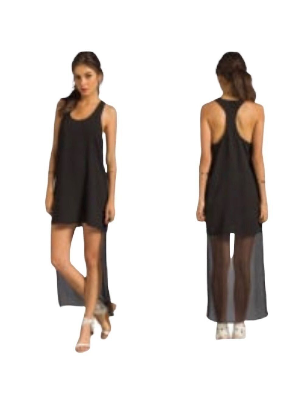 NWT Line and Dot High Low Sheer Tail Sleeveless Dress Back SZ M